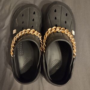 Black Clogs with Gold Chain Accent